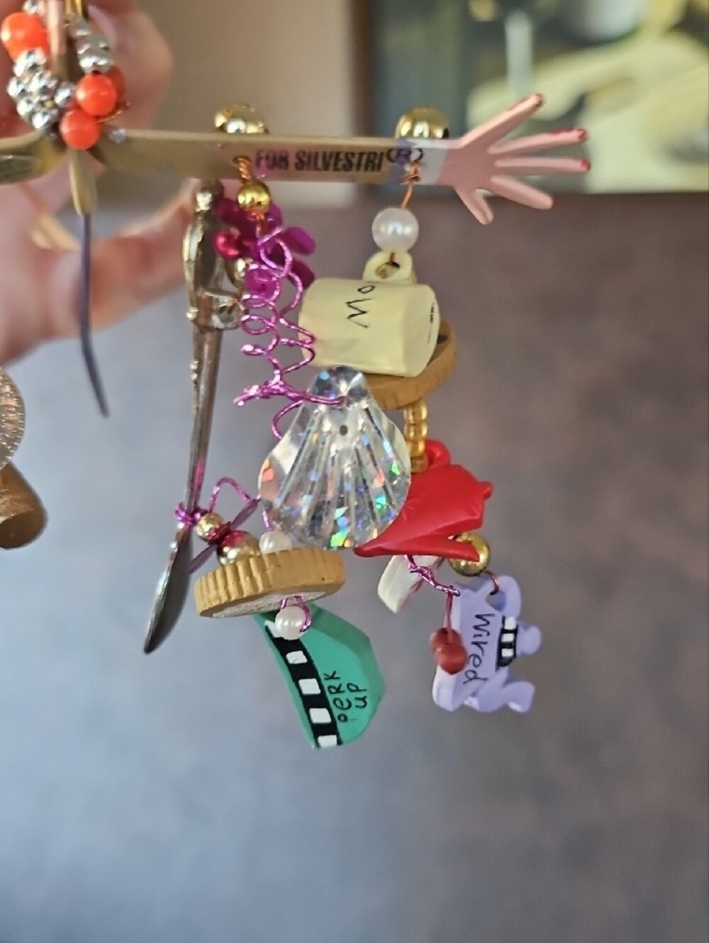Karen Rossi Playful Coffee Java Lover Dangle - Colorful Enamel Woman Ornament - Picture 7 of 10
